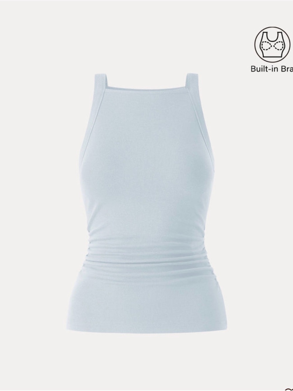 OGL Plantive Chic Square Neck Ruched Rib Built-In Bra Tank Ice Blue Medium